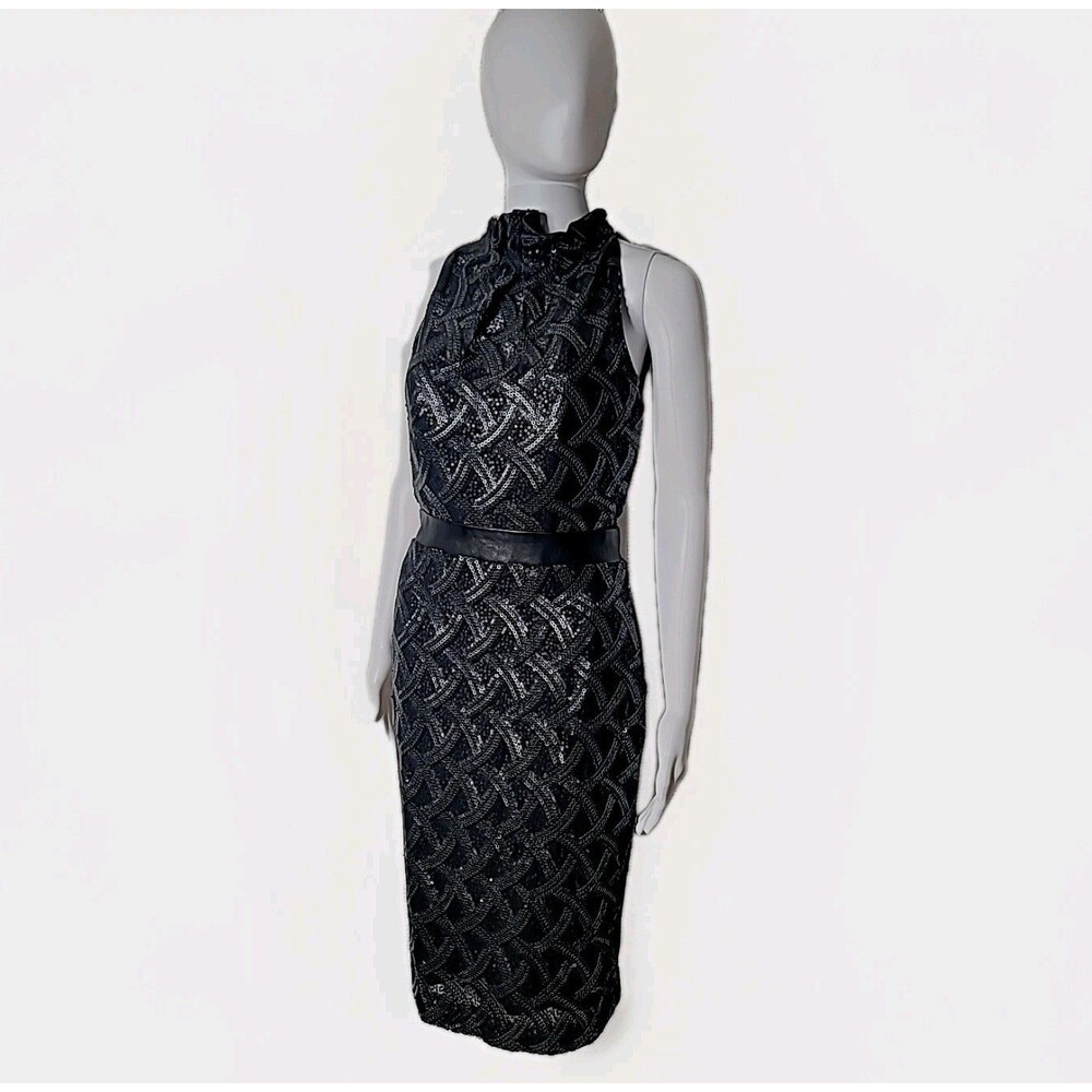 Badgley Mischka Women's BLACK DRESS Sequin High Neck Size 4
